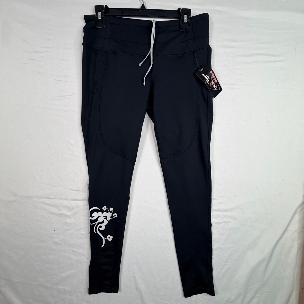 Athleta Leggings Size M Black Floral Graphic Drawstring Running Tights